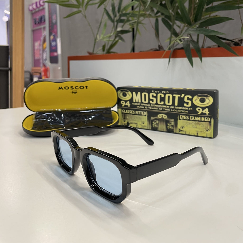 Lunettes MOSCOT rectangulaires noires – Verres bleu clair