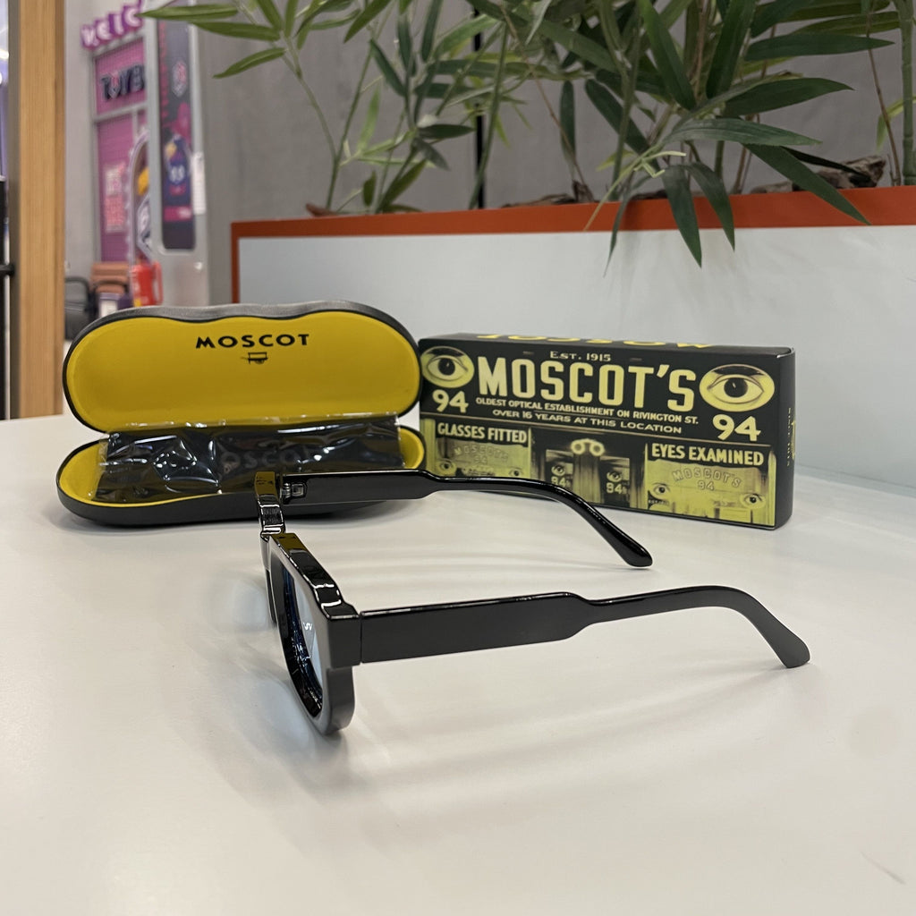 Lunettes MOSCOT rectangulaires noires – Verres bleu clair